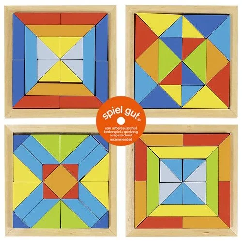 Geometrinė dėlionė „Formų pasaulis“ – spalvotos medinės detalės kvadratiniame rėmelyje