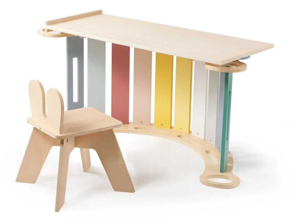 Didelės Montessori sūpynės su dvipuse čiuožykla ir kėdute, pastelinės