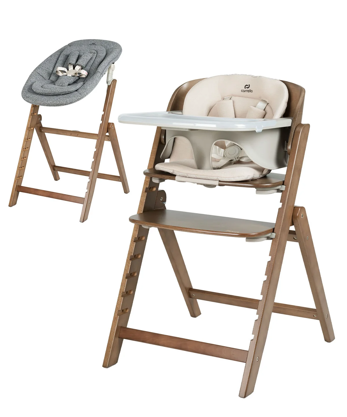 Medinė maitinimo kėdutė su gultuku Carrello Focus, spalva Croissant Beige