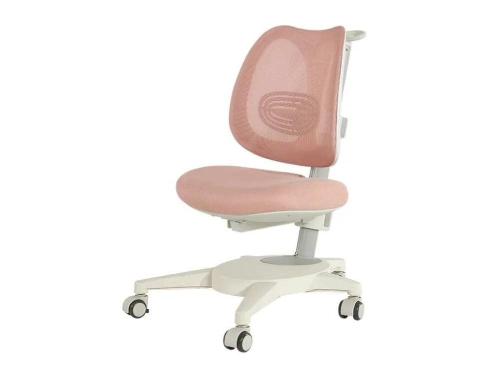 Auganti ergonominė kėdė vaikui su rožine sėdyne, tinkliniu atlošu ir ratukais