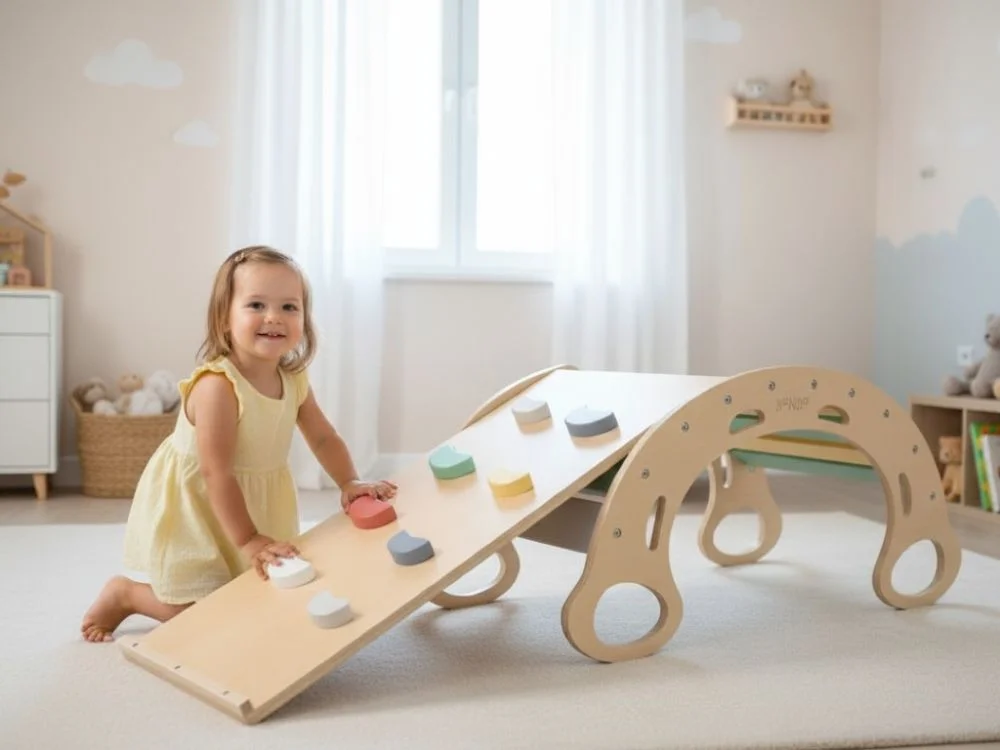 Montessori sūpynės su čiuožykla ir laipiojimo sienele - Image 2